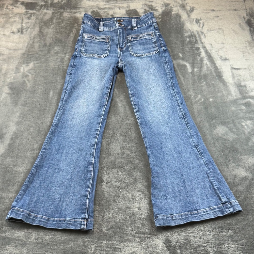 American Eagle Super Hi-Rise Flare Jeans Next Level Stretch Blue 0 Short